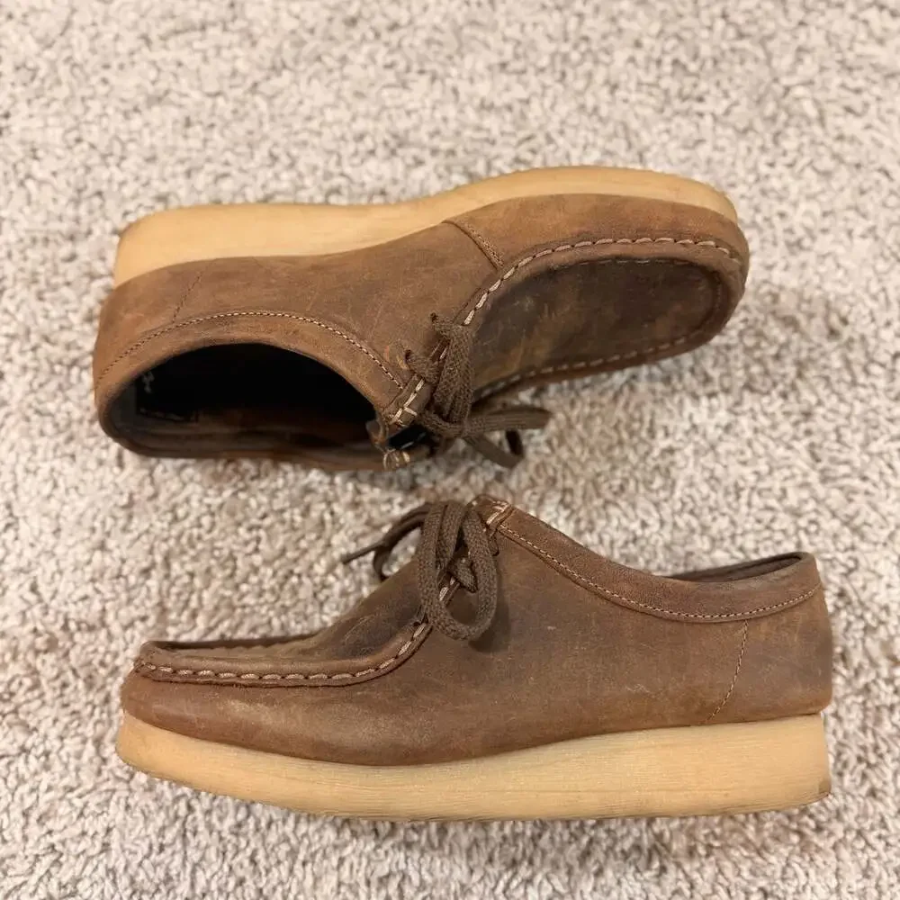 Toddler Brown Leather Wallabee Style Crepe Sole Moccasin Shoes Size 4.5 EUC